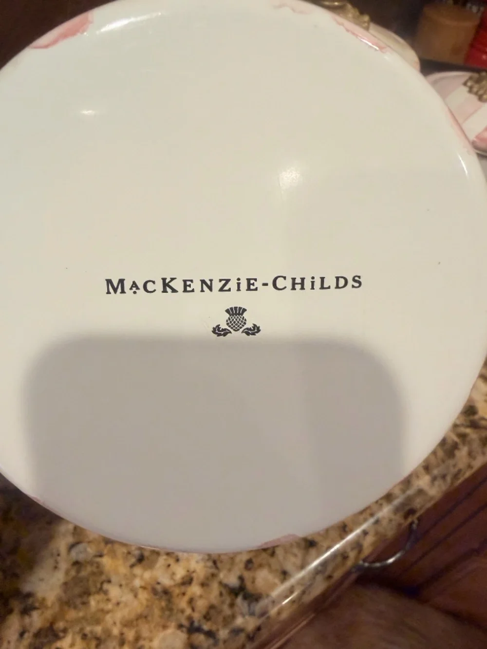 Rare & retired! Mackenzie Childs Bathing Hut canister set Pink White Stripe
